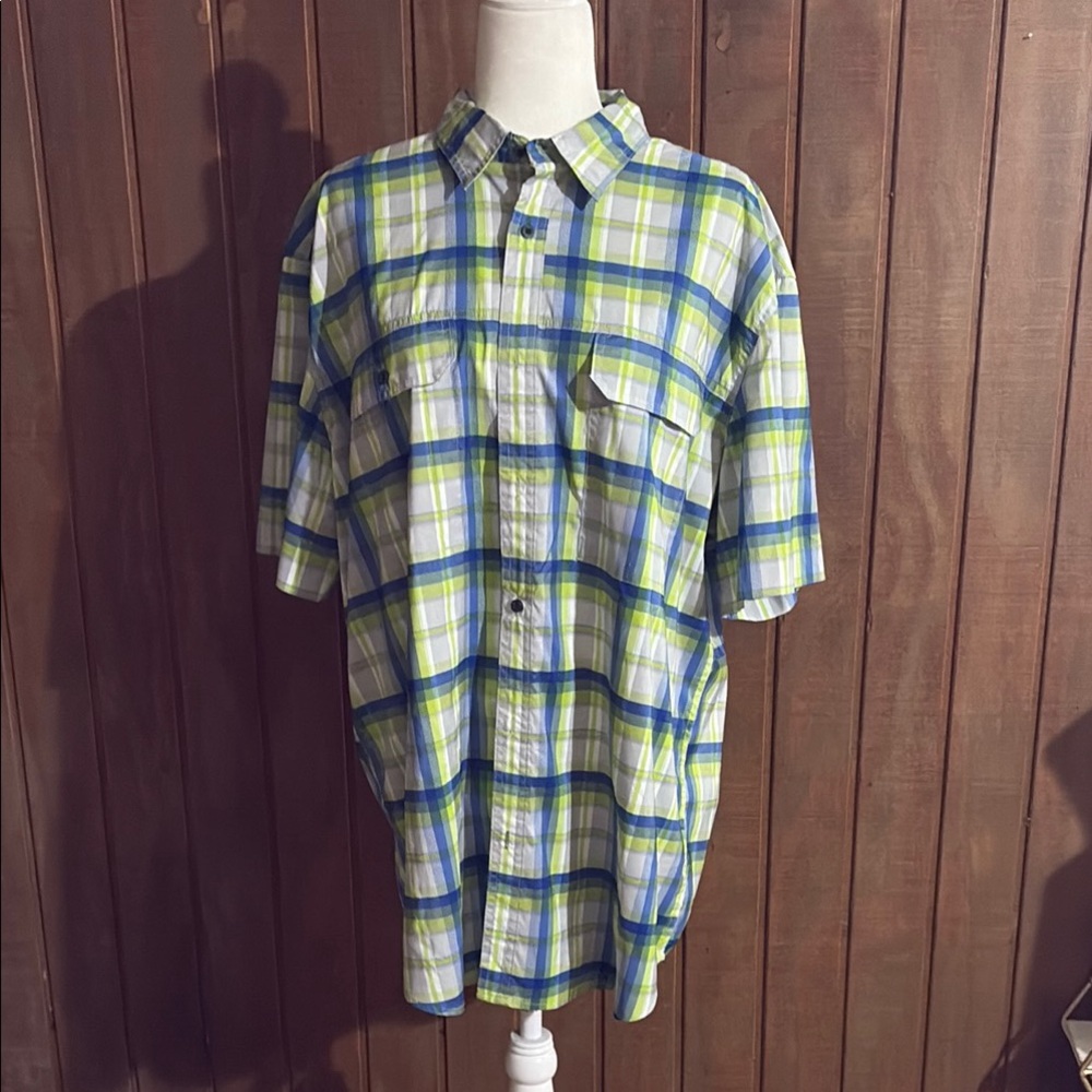 St. John's Bay Blue and Green Casual Button Down Shirt